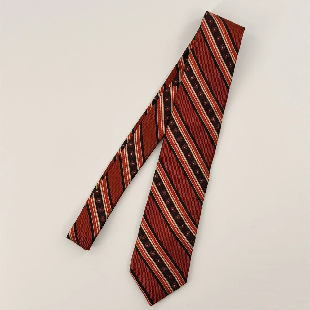 Ted Baker Necktie Mens One Size Rust Orange Striped Floral Silk Professional